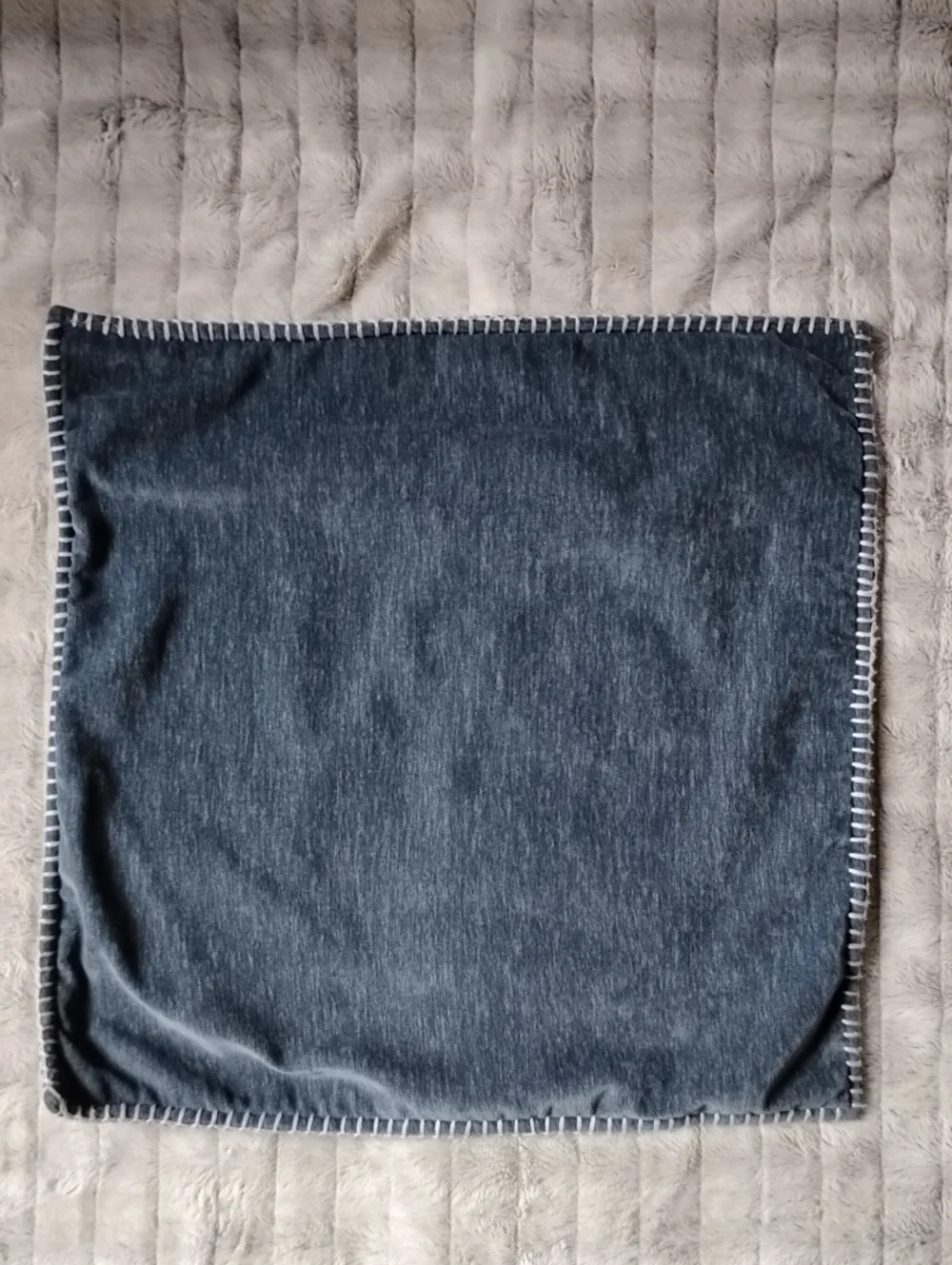 Cozy Velvety Denim-Look Pillow Cover with Whipstitch Edge - Blue